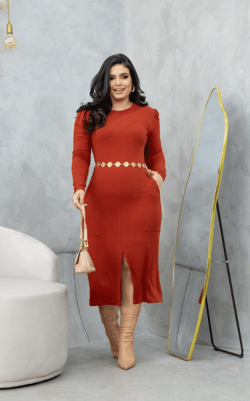 Vestido Midi Raquel Terracota